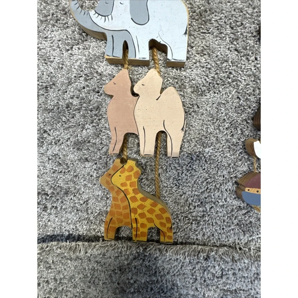 Noah's Ark Hand Painted Wood Hanging Decor Vtg Lot Of 4 See Description